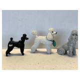 VINTAGE BLACK BESWICK PORCELAIN POODLE FIGURINE 5 1/2" LONG X 3 3/4" TALL, VINTAGE WHITE "COUNTRY ARTISTS" HAND PAINTED "POODLE" 4 3/4" TALL X 4 1/2" LONG & VINTAGE GREY HAND PAINTED PORCELAIN POODLE 
