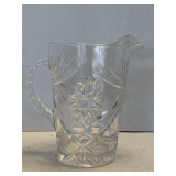 VINTAGE HEAVY ANCHOR HOCKING "STAR OF DAVID" PRESCUT CLEAR WATER PITCHER 8" TALL