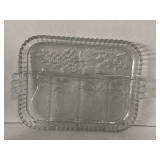VINTAGE CLEAR INDIANA GLASS FRUIT EMBOSSED DIVIDED DISH