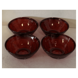 4 BOWLS - VINTAGE RUBY RED DINNERWARE BY CRISTAL D