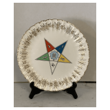 VINTAGE SANDERS MFG CO EASTERN STAR MASONIC PLATE WITH 23K GOLD TRIM