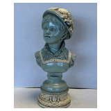 VINTAGE HEAVY JARU CHALKWARE MINT/SEAFOAM GREEN & CREAM BUST OF A YOUNG GIRL 16" TALL X 7" WIDE