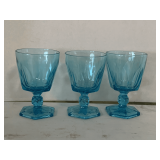 3 VINTAGE HAZEL ATLAS CAPRI COLONIAL BLUE FOOTED WATER GLASSES