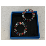 PAIR OF NEW LARGE CIRCLE MULTI COLOR RHINESTONE PIERCED EARRINGS