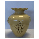 PALE YELLOW DECORATIVE POTTERY VASE 11" TALL X 9" ROUND
