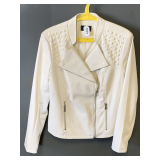 G BY GIULIANA CREAM FAUX LEATHER JACKET WITH STUD DETAIL SIZE SMALL