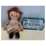 LARGE ALTOIDS TIN & VINTAGE TALKING RAGGEDY ANN DOLL 13" TALL
