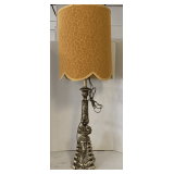 UNIQUE TALL BRASS BAROQUE/ROCOCO STYLE TABLE LAMP WITH VELVET EMBOSSED SHADE 42" TALL