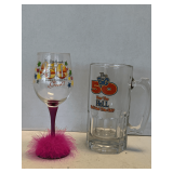 THE BIG 50 OVERSIZED GLASS BEER MUG & HAPPY 50TH BIRTHDAY DECORATED STEMMED WINE GLASS