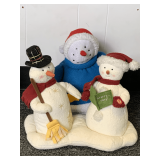 KNITTED SNOWMAN WEIGHTED DOOR STOP 12" TALL X 8" WIDE & MUSICAL MR & MRS SNOWMAN 12" LONG X 10" TALL