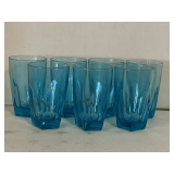 7 VINTAGE HAZEL ATLAS CAPRI COLONIAL BLUE WATER GLASSES