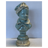 VINTAGE HEAVY JARU CHALKWARE MINT/SEAFOAM GREEN & CREAM BUST OF A YOUNG BOY 16" TALL X 7" WIDE
