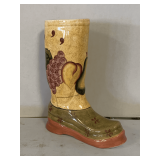 BAUM BROS LARGE BOOT SHAPED VASE "TROPICAL FRUIT" 13 1/2" TALL X 11" LONG X 4" WIDE
