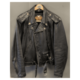 HARLEY DAVIDSON BLACK LEATHER MOTORCYCLE JACKET WITH QUILTED SNAP OUT LINER SIZE L/XL