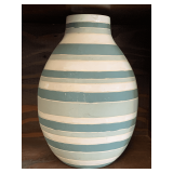 LARGE STRIPED PORCELAIN VASES - CREAM/GREEN 12" TALL X 8" WIDE