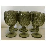 6 VINTAGE AVOCADO GREEN GOBLETS