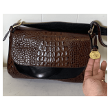 BRAHMIN DARIA LUXURY DESIGNER CROC EMBOSSED LEATHER BAG 11" LONG X 7 3/4" TALL