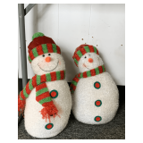 2 VINTAGE STUFFED SNOWMEN WEIGHTED DOOR STOPS 17" TALL X 7 1/2" WIDE