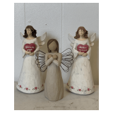 2001 WILLOW TREE ANGEL FIGURINE "SIGN FOR LOVE" 5" TALL & 2 GANZ CERAMIC ANGEL FIGURINES 6 1/4" TALL