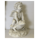 LARGE PLANTER CHERUB RIDING A FROG ON LILY PAD 16" TALL X 10" ROUND (BASE)