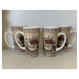 4 TALL APPLE PATTERN CERAMIC MUGS BY LOUVIE KORSGADEN 6" TALL