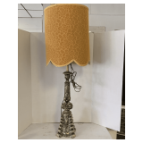UNIQUE TALL BRASS BAROQUE/ROCOCO STYLE TABLE LAMP WITH VELVET EMBOSSED SHADE 42" TALL