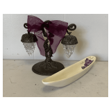 VINTAGE GODINGER SILVERPLATE GRAPE SALT & PEPPER SHAKERS & SMALL HAND PAINTED CONDIMENT DISH