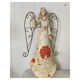 TALL RESIN WOOD LOOK HAND PAINTED ANGEL WITH DOVE 19" TALL X 9" WIDE
