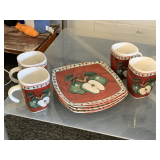 8 PIECE APPLE DESSERT SET - 4 PLATES & 4 MUGS