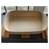 PAMPERED CHEF LARGE ROASTER WITH WOOD STAND