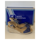 NEW WHITE MOUNTAIN NAVY/WHITE POLKA DOT WEDGE SANDALS SIZE 6 1/2