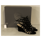 NEW VINCE CAMUTO BLACK NUBUCK WEDGE SIZE 6 1/2