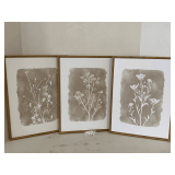 3 FRAMED NEUTRAL BOTANICAL PRINTS 12X15