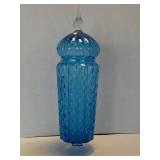 BEAUTIFUL EMPOLI KINGFISHER BLUE OPTIC TEXTURED HAND BLOWN TALL APOTHECARY JAR 17" TALL X 4 1/2" ROUND