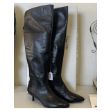 NEW NINE WEST TALL BLACK LEATHER BOOTS SIZE 6 1/2