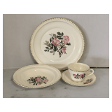 HARTVER POTTERY CO 22K GOLD TRIM "WILD ROSE BOUQUET" - 4 PLACE SETTING