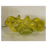VINTAGE UNIQUE ITALIAN CANARY YELLOW BLOWN ART GLASS BOWL SHAPED LIKE A FLOWER 9" WIDE X 4" TALL