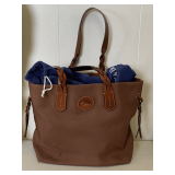DOONEY & BOURKE LARGE BROWN NYLON TOTE W/ DUSTER COVER 12" TALL X 13" WIDE