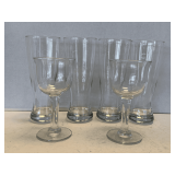 4 PILSNER/BEER GLASSES, 2 CLEAR WINE GOBLETS