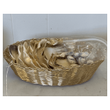 GOLD WIRE METAL BASKET FULL OF SEASHELLS
