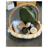 EXTRA LARGE ROUND BASKET WITH VINTAGE AVOCADO GREEN EGG SHAPED CARRY ON BAG & MORE
