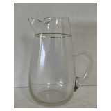 VINTAGE CLEAR GLASS WATER PITCHER WITH GOLD TRIM 10 1/2" TALL