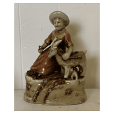 VINTAGE STAFFORDSHIRE STYLE STATUE - GIRL WITH GOAT 8" TALL X 6" LONG