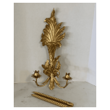 VINTAGE ITALIAN GOLD LEAF GILDED CARVED WALL SCONCES WITH CANDLES 23 1/4" TALL X 11" WIDE