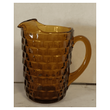 VINTAGE AMBER INDIANA GLASS CUBIST COLONY WATER PITCHER 8" TALL