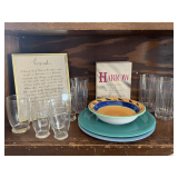 SHELF LOT - MISC GLASSES, DISHES & MORE