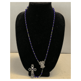 NAVY BLUE & SILVER ROSARY NECKLACE