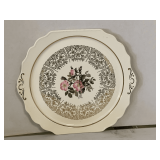 HARTVER POTTERY CO 22K GOLD TRIM "WILD ROSE BOUQUET" - CAKE PLATE