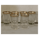 6 VINTAGE SHOT GLASSES WITH DOUBLE GOLD TRIM