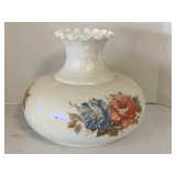 VINTAGE EXTRA LARGE WHITE MILK GLASS HURRICANE STYLE LIGHT GLOBE WITH HANDPAINTED FLOWERS 11" TALL X 15" WIDE
